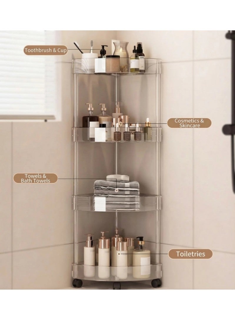 4-Tier Storage Cart, Triangle Corner Shelf Rack, Utility Rolling Cart Kitchen Storage Organizer, Mobile Shelving Unit Cart with Wheels for Bathroom, Laundry, Living Room (Transparent) - Image 2