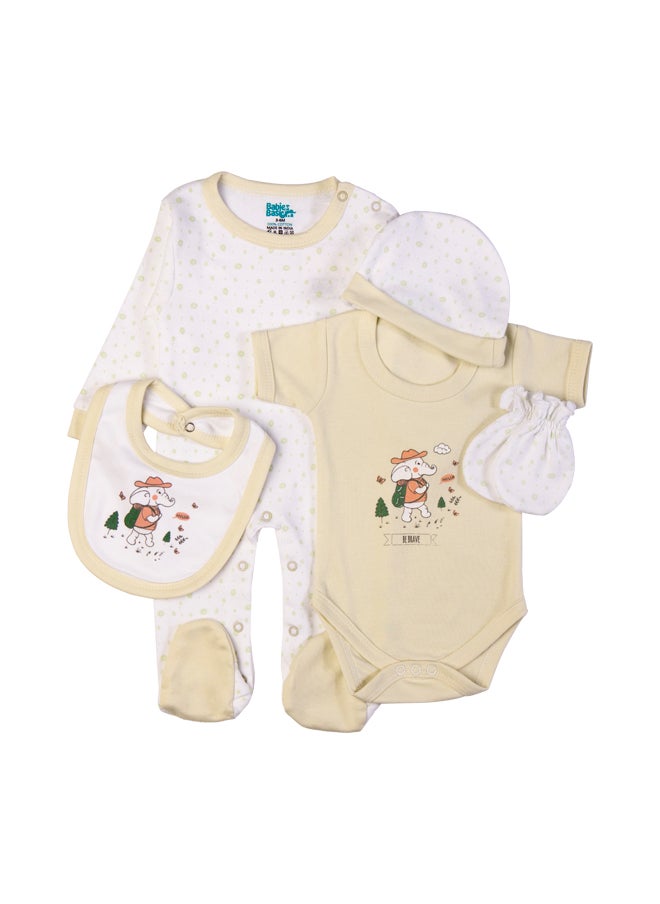Babies Basic 5 Piece Unisex 100% Cotton Gift Set Include Bib, Romper, Mittens, Cap And Sleepsuit/Jumpsuit- Be Brave  - Image 2