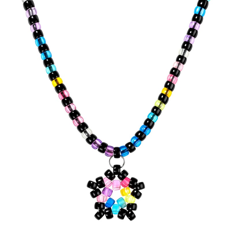 Tondiamo Rave Kandi Star Necklace Rainbow Beaded Lumious Bead Necklace Multi Color Beaded Star Kandi Cuff Rave Accessories for Women Men - Image 3