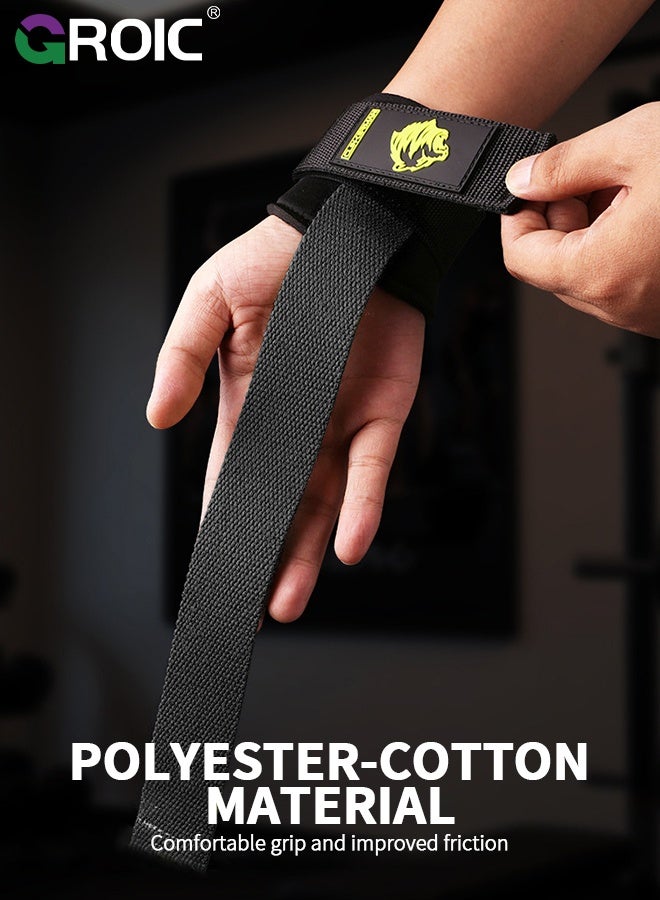 GROIC Weight Lifting Straps, Wrist Cushion, 2-Pack Black Polyester-Cotton Deadlift Straps, Non-Slip Palm Protection for Powerlifting, Strength Training and Pull-Ups, Lifting Wrist Wraps with Silicone Grip - Image 4