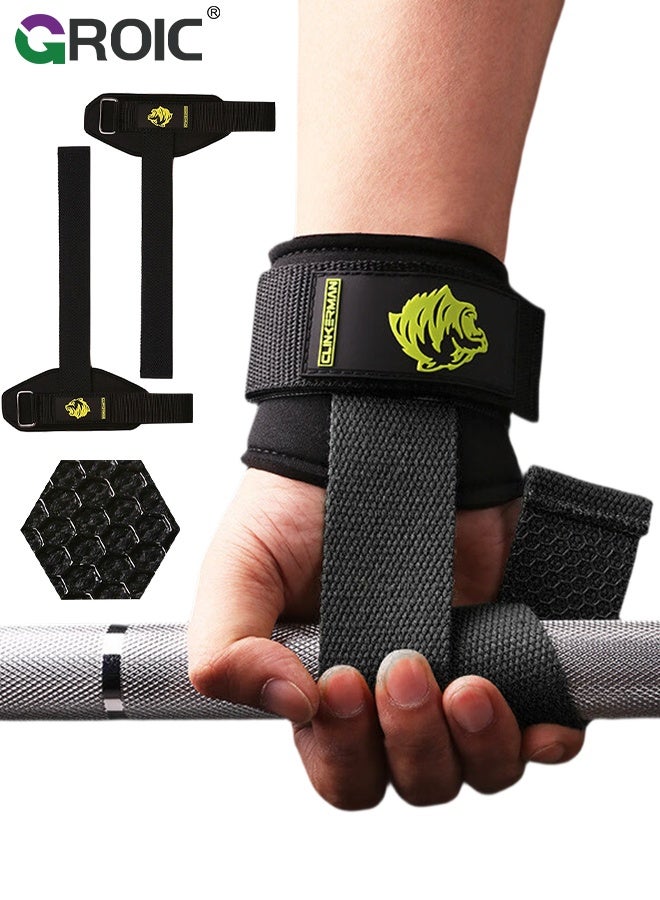 GROIC Weight Lifting Straps, Wrist Cushion, 2-Pack Black Polyester-Cotton Deadlift Straps, Non-Slip Palm Protection for Powerlifting, Strength Training and Pull-Ups, Lifting Wrist Wraps with Silicone Grip - Image 1