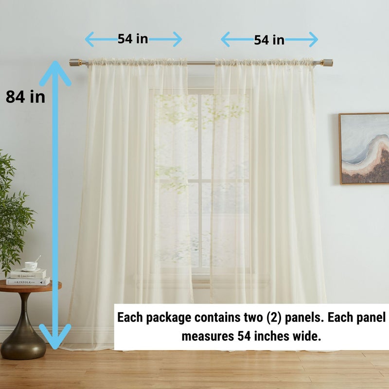 HLC.ME Champagne Beige Sheer Voile Window Treatment Rod Pocket Curtain Panels for Bedroom and Living Room (54 x 84 inches Long, Set of 2) - Image 2