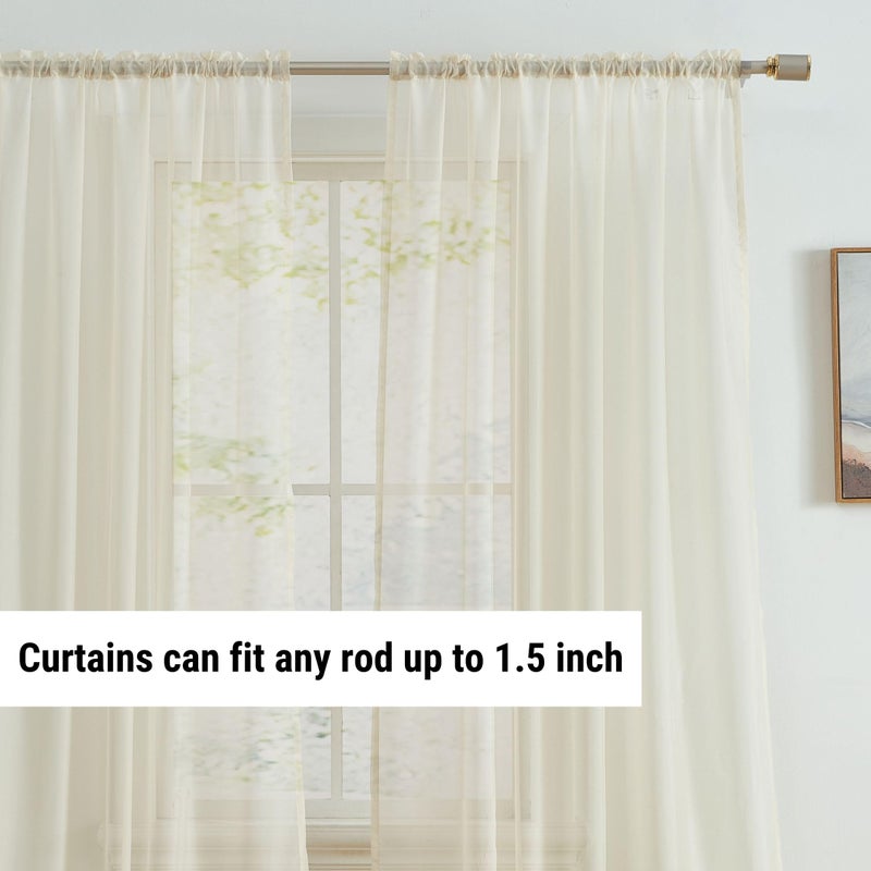 HLC.ME Champagne Beige Sheer Voile Window Treatment Rod Pocket Curtain Panels for Bedroom and Living Room (54 x 84 inches Long, Set of 2) - Image 3