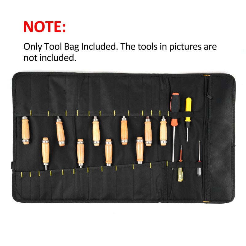 PENGGONG Tool Roll Bag 600D Oxford Cloth 24 Open Tool Slots Waterproof - Multi Pockets Organizer with Zipper Pocket for Repairers Electricians Plumbers - Image 4