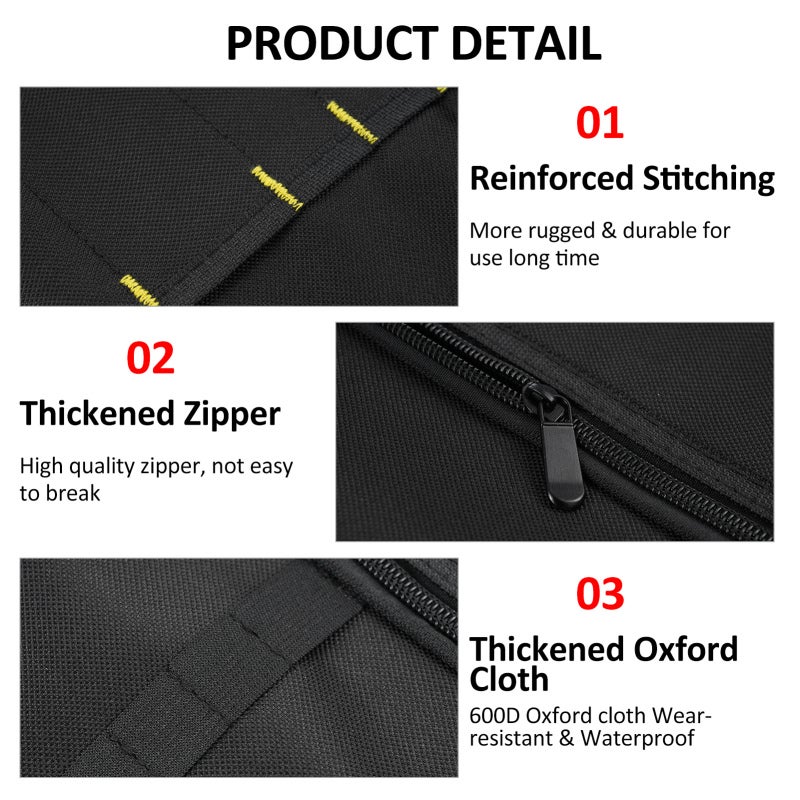 PENGGONG Tool Roll Bag 600D Oxford Cloth 24 Open Tool Slots Waterproof - Multi Pockets Organizer with Zipper Pocket for Repairers Electricians Plumbers - Image 3