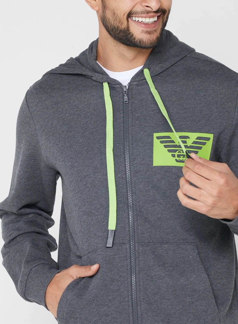 EMPORIO ARMANI Logo Zip Through Hoodie