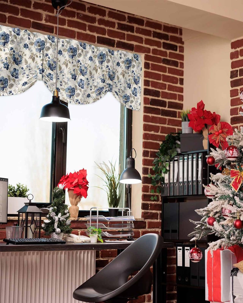 AMZRicher Blue Gray Spring Floral Tie Up Valance for Window, Vintage Botanical Adjustable Balloon Window Shade Valance Curtain for Kitchen Cafe Bathroom Window Treatment Panel 54''x18'' - Image 4