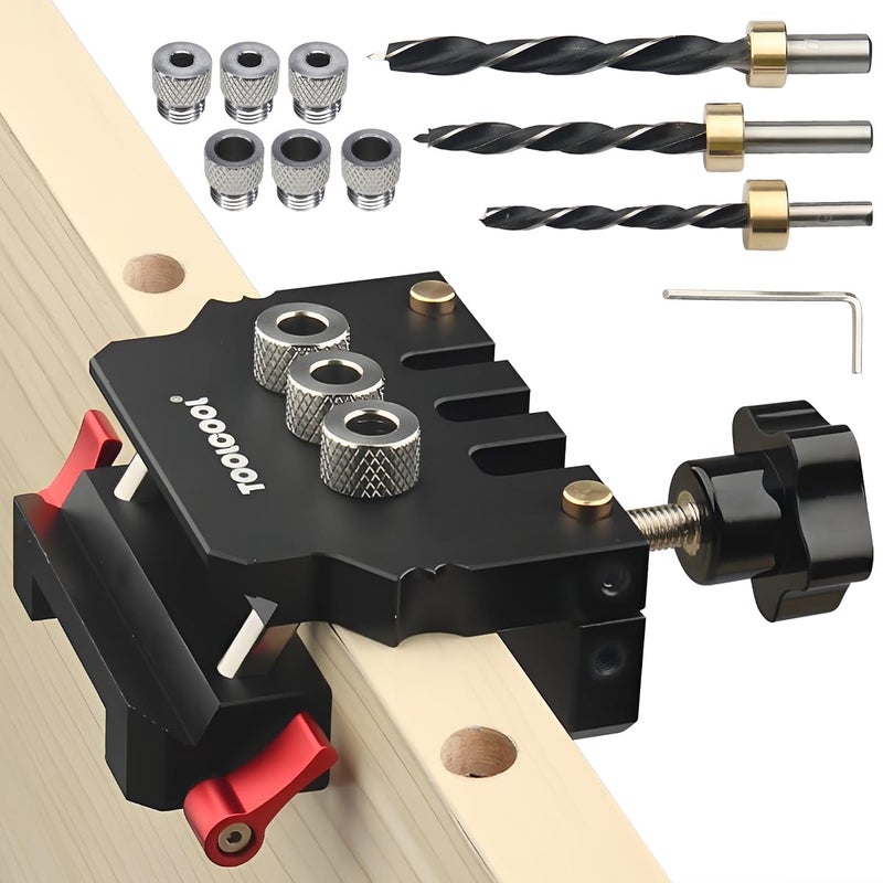 TOOLCOOL Self Centering Dowel Jig Kit Woodworking Doweling Jig Creates Edge Corner and Surface Joints with Drill Bits Steel Bushings Stop Collars for 6mm 8mm 10mm Dowel Pins - Image 1