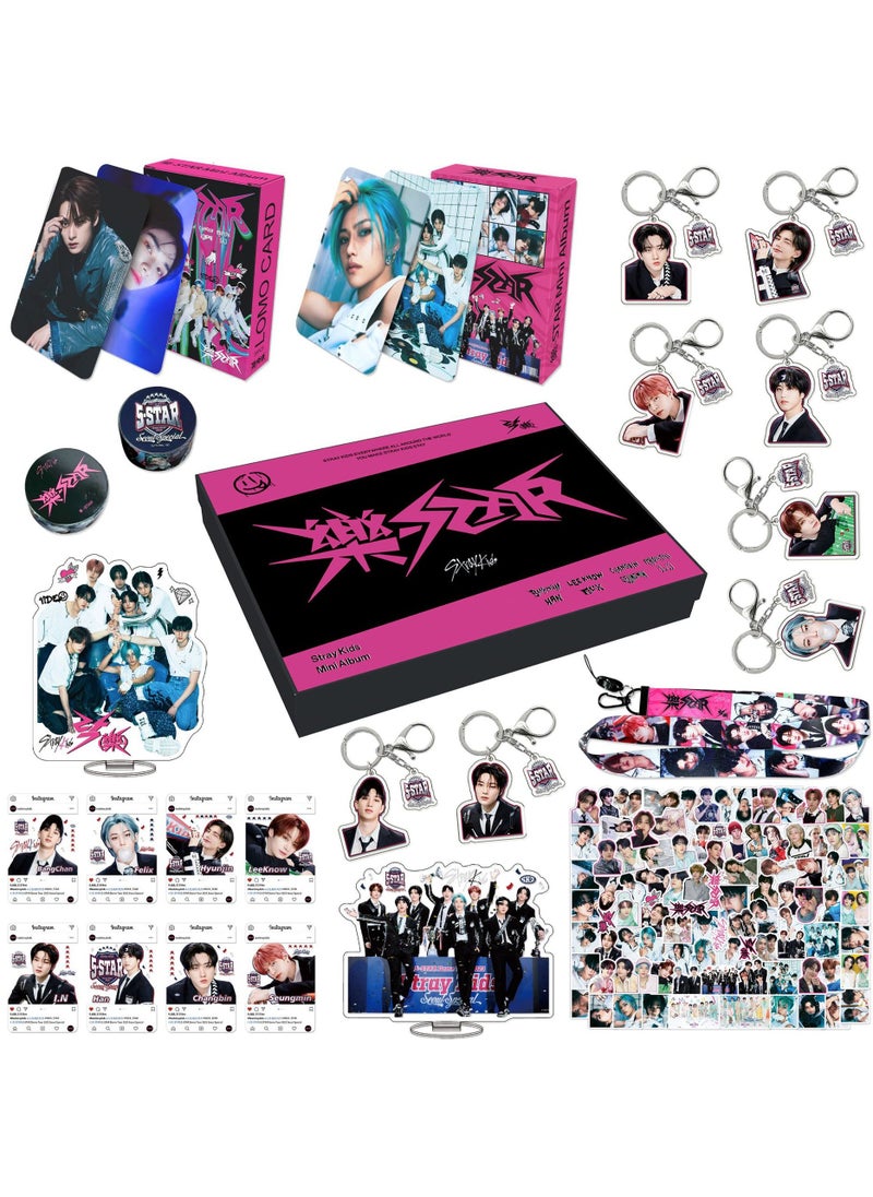 EHOME StrayKids Album Rock Star Gift Box Set With Lomo Cards, Acrylic Stand, Hand Account Tape, Lanyard, Stickers, Photo Card  - Image 1