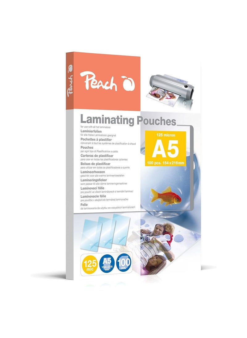 Peach A5 Peach Laminating Films, Pack Of 100 Sheets, 154 X 216 Mm - PHLMPP525-03  - Image 1