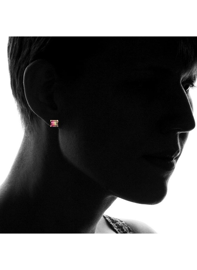 Devin Rose - Rose Gold Plated Sterling Silver Emerald Shaped Simulated Watermelon Tourmaline Stud Earrings For Women Horizontal - Image 1