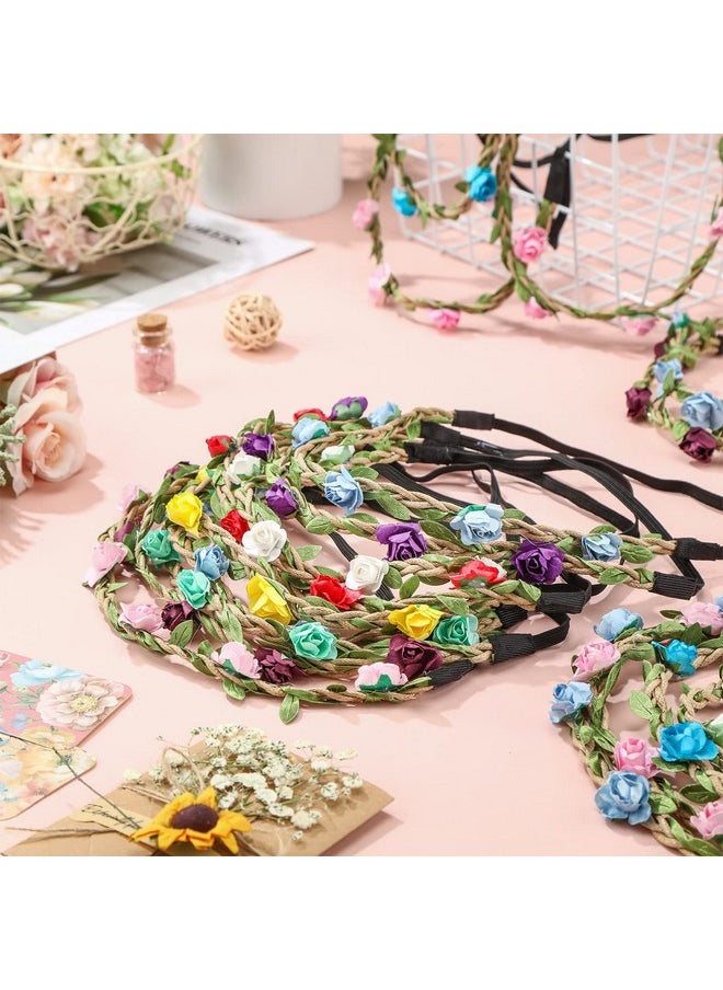 Chuangdi 50 Pcs Multicolor Flower Headband Flower Crowns Wreath Headband Garland Floral Headband With Elastic Bohemian Fairy Ribbon Floral Crown Headpiece Hair Band Accessories For Girl Women Wedding Vacation  - Image 5