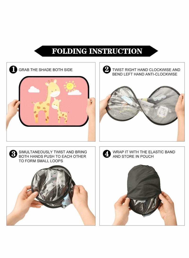 SOLARAE Car Side Window Sun Shade for Baby Kid, 2 Pcs UV Block Sunlight Protection, Cartoon Giraffefor Window Shield - Image 3