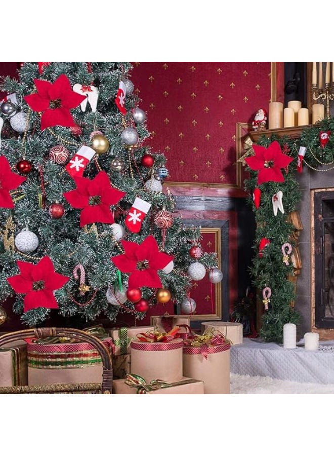 Christmas Poinsettias Decorative Artificial Flowers (Pack of 10) - Image 4