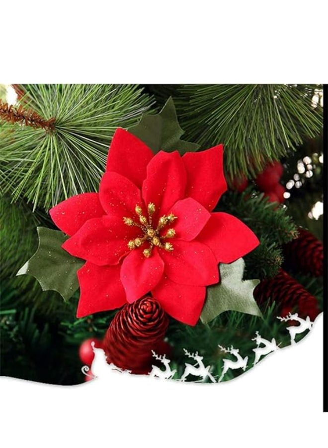 Christmas Poinsettias Decorative Artificial Flowers (Pack of 10) - Image 3