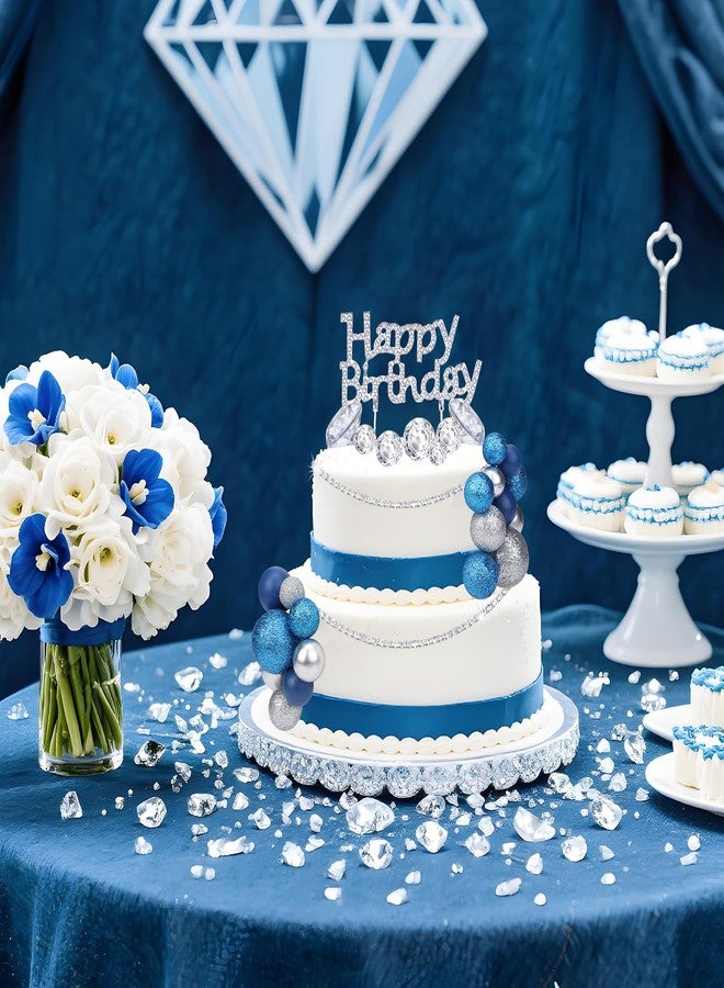 CORNER LACE CORNER LAC Denim and Diamonds Themed Birthday Cake Decorations, Artificial Flowers Cake Decor Blue/White, Rhinestone Ribbon Happy Birthday Dessert Topper Diy Craft - Image 3