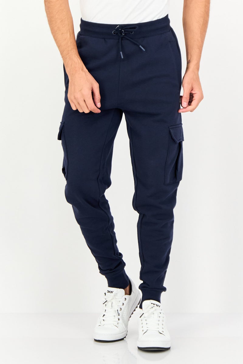 Threadbare Men Regular Fit Brand Logo Cargo Pants, Navy - Image 1