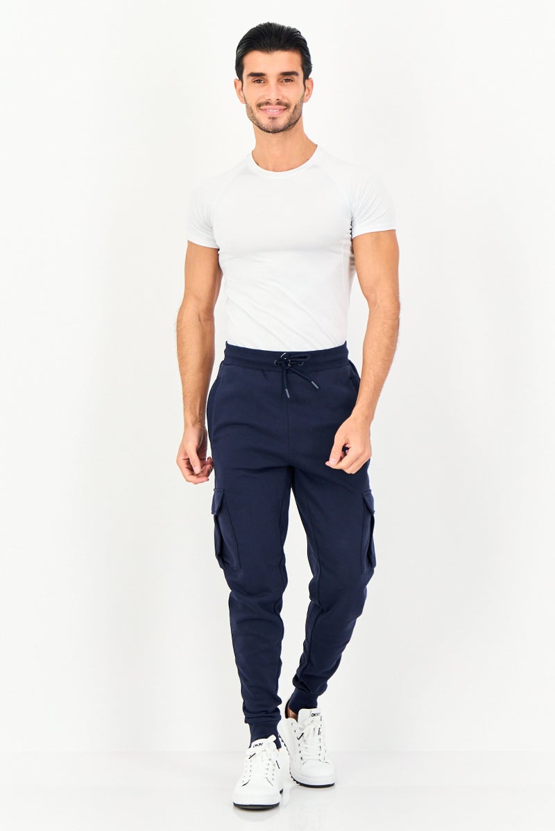 Threadbare Men Regular Fit Brand Logo Cargo Pants, Navy - Image 4