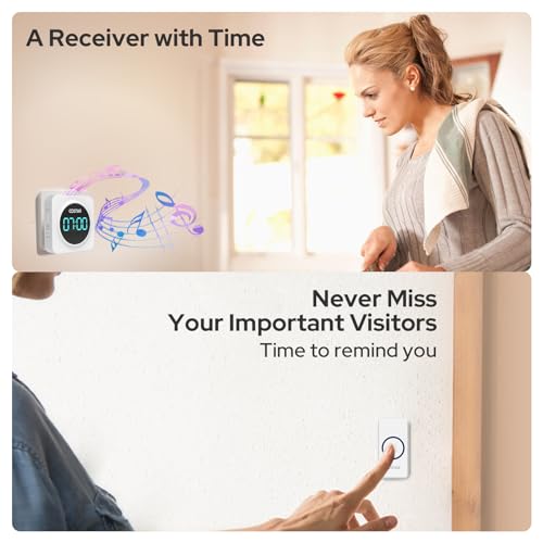 Costar Door Bell - Calling Bell Wireless with 24-Hour Time Display, Wireless Doorbell for Home, 1000ft Range Operating with 58 Chimes, 5 Levels Adjustable Volume(Pebble 700 White) - Image 2