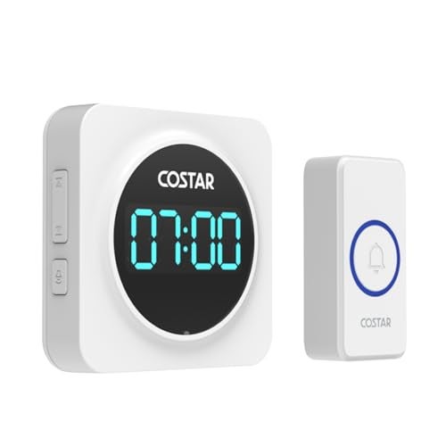 Costar Door Bell - Calling Bell Wireless with 24-Hour Time Display, Wireless Doorbell for Home, 1000ft Range Operating with 58 Chimes, 5 Levels Adjustable Volume(Pebble 700 White) - Image 1