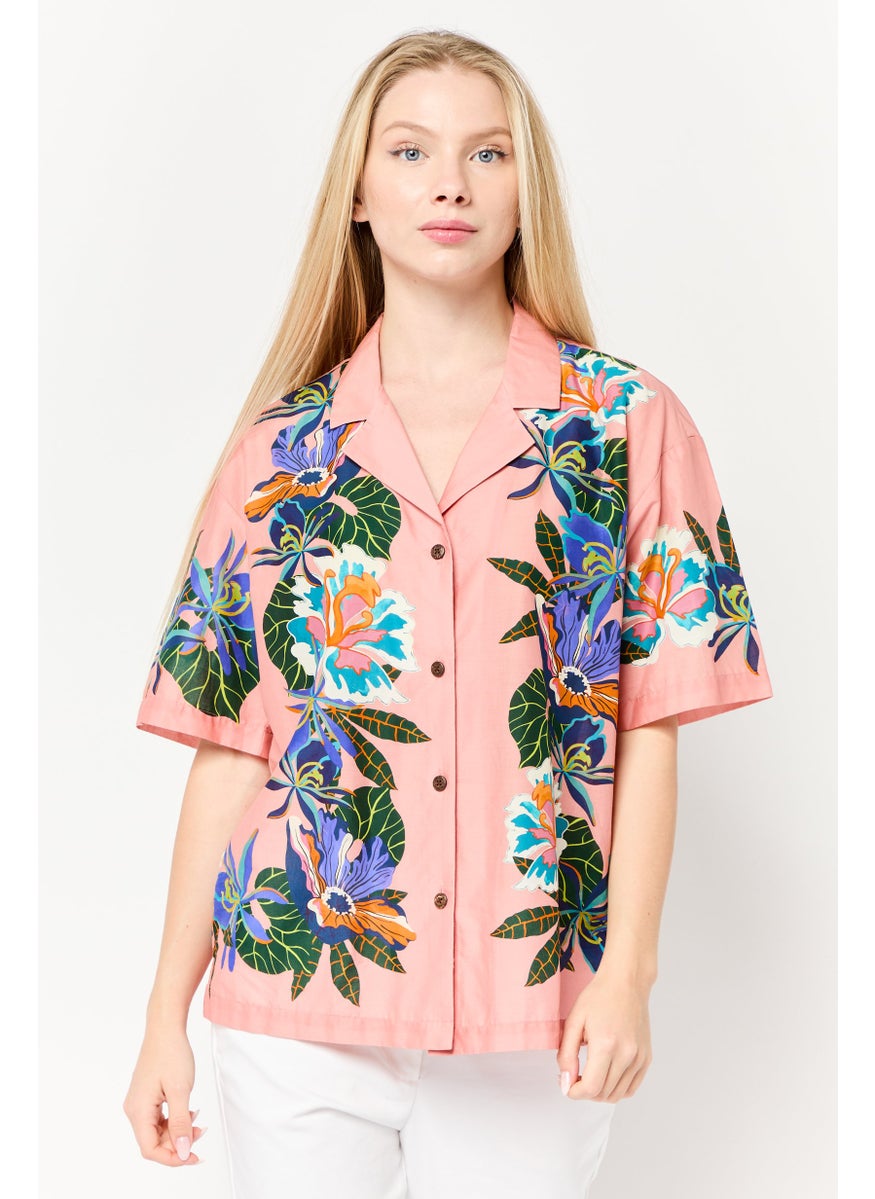 Scotch & Soda Women Notched Collar Short Sleeve Floral Print Shirt, Multicolor  - Image 1