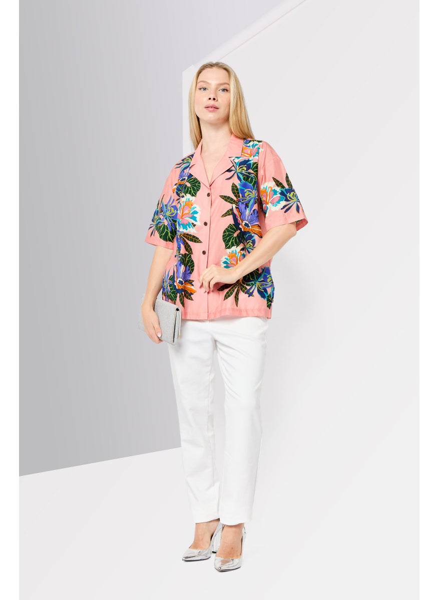 Scotch & Soda Women Notched Collar Short Sleeve Floral Print Shirt, Multicolor  - Image 2