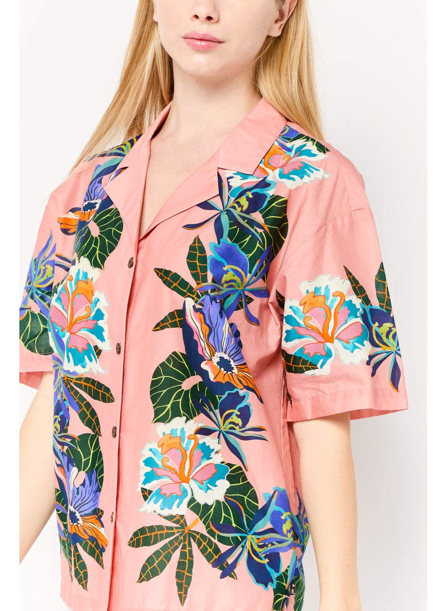 Scotch & Soda Women Notched Collar Short Sleeve Floral Print Shirt, Multicolor  - Image 3