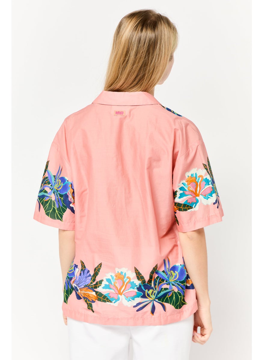 Scotch & Soda Women Notched Collar Short Sleeve Floral Print Shirt, Multicolor  - Image 4