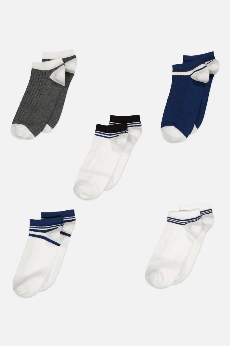 TapouT Men 5 Pairs Striped Lightweight Basic Ankle Socks, Multicolor - Image 2