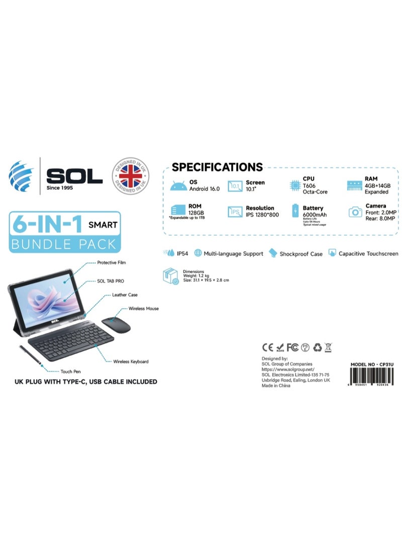 اس او ال جهاز SOL TAB PRO-10.1، نظام أندرويد 16.0 | حزمة ذكية 6 في 1 - Image 5