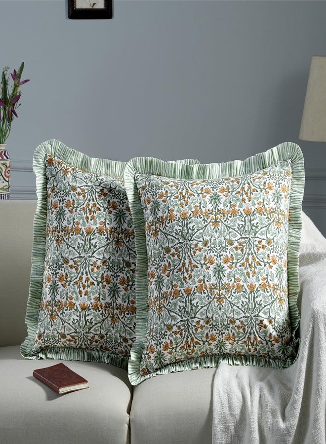Ridhi Block Print Goldenrod Yellow Throw Pillow Cover 24" x 24" (Pack of 2) Decorative Cushion Covers with Ruffle for Couch, Sofa, Bed, Living Room, Home Decor Gift for Spring, Easter, Valentine - Image 2