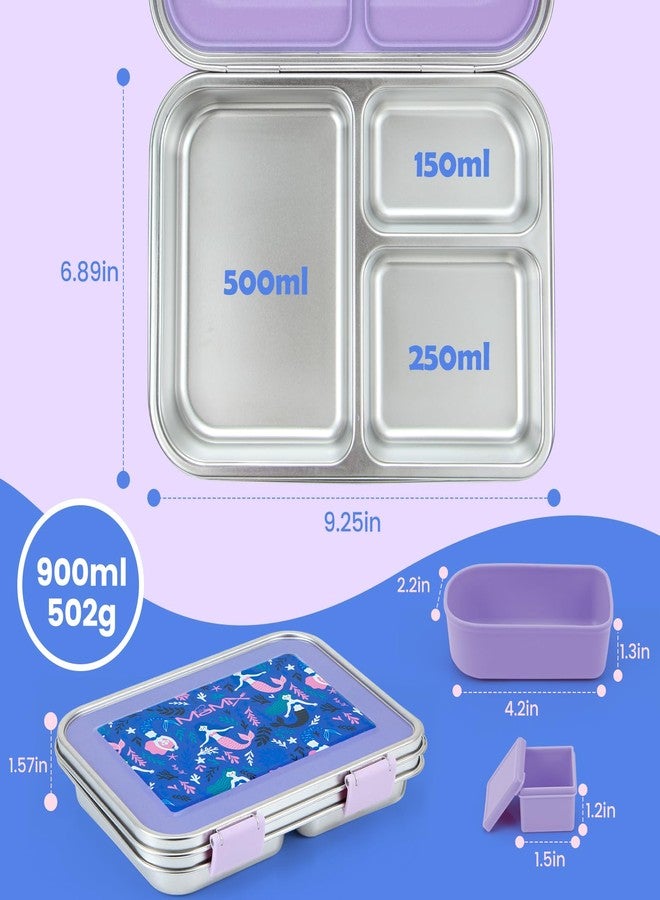 MaMix Kids Lunch Box Stainless Steel,3 Compartments Leak-Proof Bento Box for Kids for Sandwich, Lunch Containers Freezer Safe (purple) - Image 2