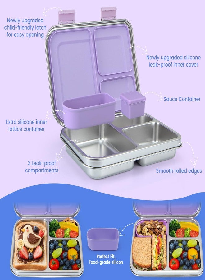 MaMix Kids Lunch Box Stainless Steel,3 Compartments Leak-Proof Bento Box for Kids for Sandwich, Lunch Containers Freezer Safe (purple) - Image 4