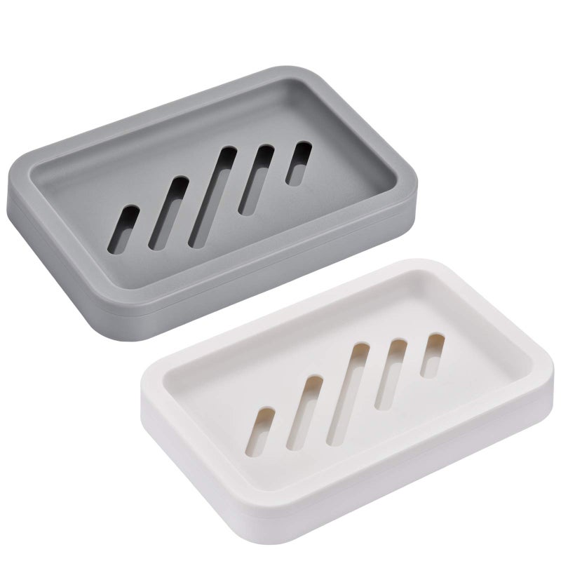 OstWony 2PCS Draining Soap Dishes, Dishwashing Sponge Soap Holder with Water Tray, Keep The Place Dry, Easy to Clean Soap Cases, Suitable for Kitchen, Bathroom, Container (Gray) - Image 1