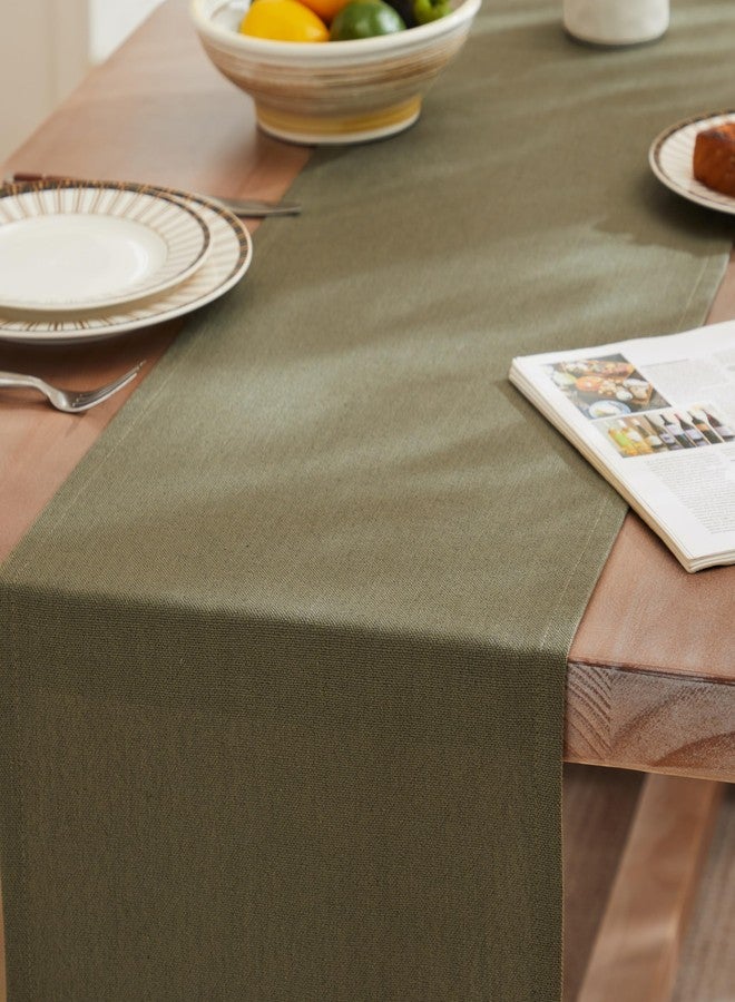 ZeeMart Rustic Cotton Linen Table Runner, 13x72 Inches Olive, Farmhouse Style Green Table Runners 72 Inches Long, Washable Kitchen Dining Table Decoration for Home Party Decor - Image 3