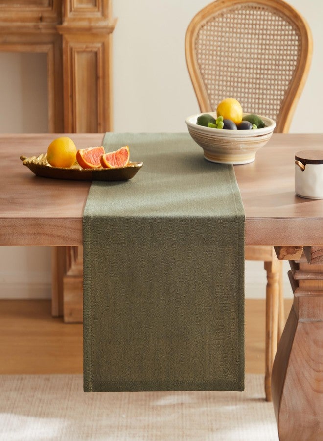 ZeeMart Rustic Cotton Linen Table Runner, 13x72 Inches Olive, Farmhouse Style Green Table Runners 72 Inches Long, Washable Kitchen Dining Table Decoration for Home Party Decor - Image 4