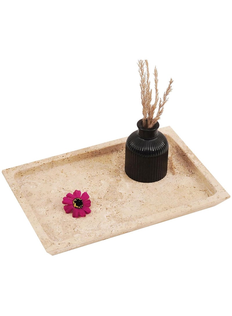 SPESHSTONES Travertine Marble Tray 12" Inch Handmade Rectangle Kitchen Table Décor-Bathroom Storage-Serving Coffee Tray  - Image 1