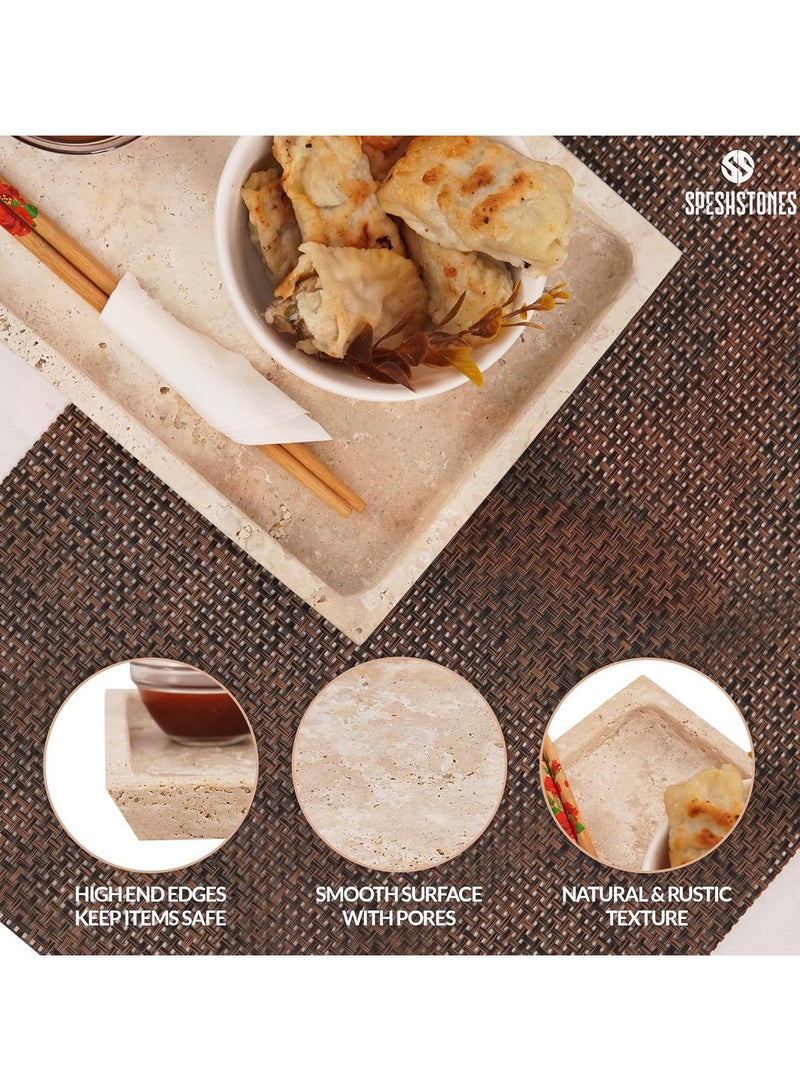 SPESHSTONES Travertine Marble Tray 12" Inch Handmade Rectangle Kitchen Table Décor-Bathroom Storage-Serving Coffee Tray  - Image 2