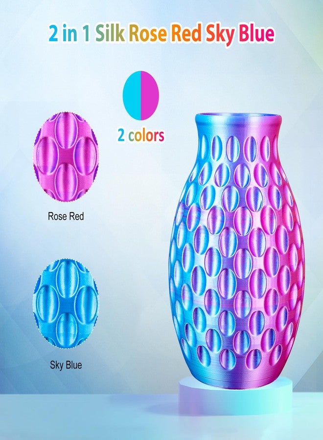 3Dgenius Silk Dual Color PLA Filament 1.75mm, 2-in-1 Coextruded Shiny Multicolor 3D Printer Filament, 1KG(2.2lbs) Spool, Silk Rose Red/Sky Blue, Clog-Free & Bubble-Free for FDM 3D Printers - Image 4