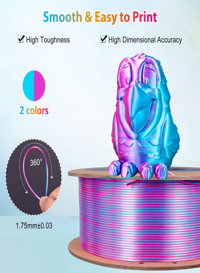 3Dgenius Silk Dual Color PLA Filament 1.75mm, 2-in-1 Coextruded Shiny Multicolor 3D Printer Filament, 1KG(2.2lbs) Spool, Silk Rose Red/Sky Blue, Clog-Free & Bubble-Free for FDM 3D Printers - Image 2
