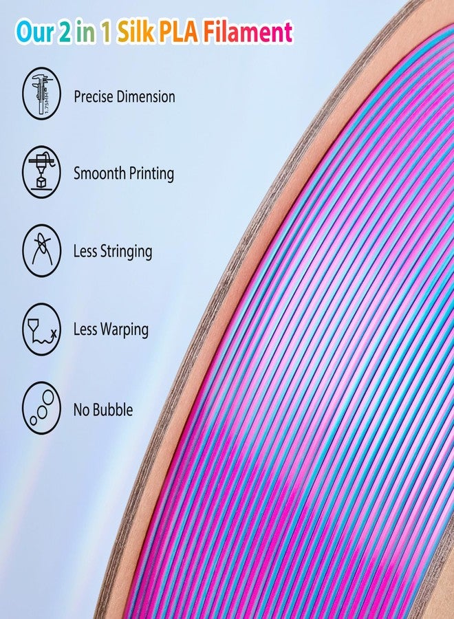 3Dgenius Silk Dual Color PLA Filament 1.75mm, 2-in-1 Coextruded Shiny Multicolor 3D Printer Filament, 1KG(2.2lbs) Spool, Silk Rose Red/Sky Blue, Clog-Free & Bubble-Free for FDM 3D Printers - Image 3