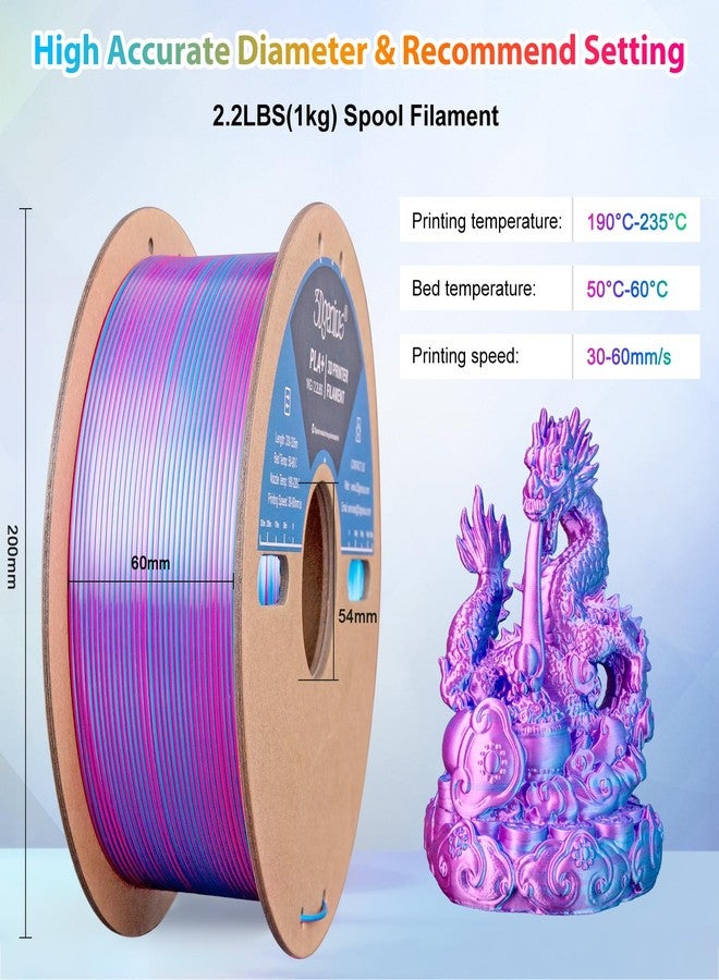 3Dgenius Silk Dual Color PLA Filament 1.75mm, 2-in-1 Coextruded Shiny Multicolor 3D Printer Filament, 1KG(2.2lbs) Spool, Silk Rose Red/Sky Blue, Clog-Free & Bubble-Free for FDM 3D Printers - Image 5