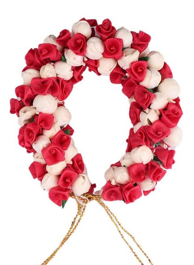 Chanderkash Pack of 1; Pink Rose with White Mogra Flower Gajra Floral Bun Bridal Mogra Rose Flower|Puff Juda Bun Shaper |Messy Bun Scrunchie - Image 1