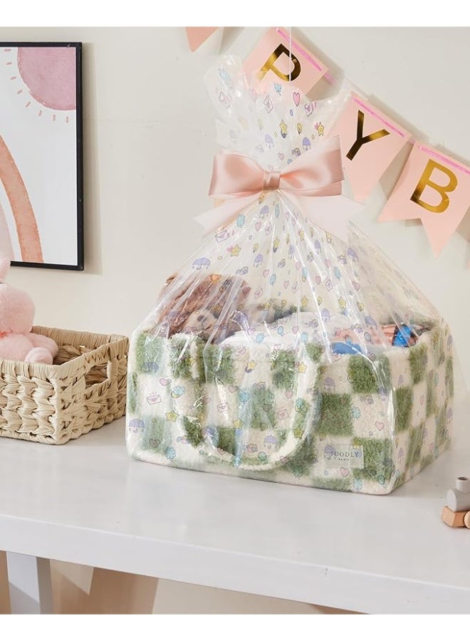 Toodly Checkered Diaper Caddy Organizer with Portable Changing Mat - Teddy Fleece Diaper Organizer for Changing Table - Caddy Organizer with Removable Dividers - Green and White  - Image 3