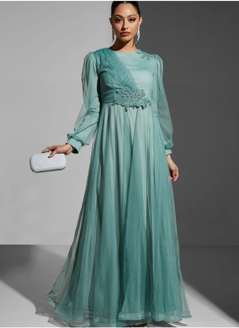 Khizana Hadia Ghaleb Tulle Detail Dress