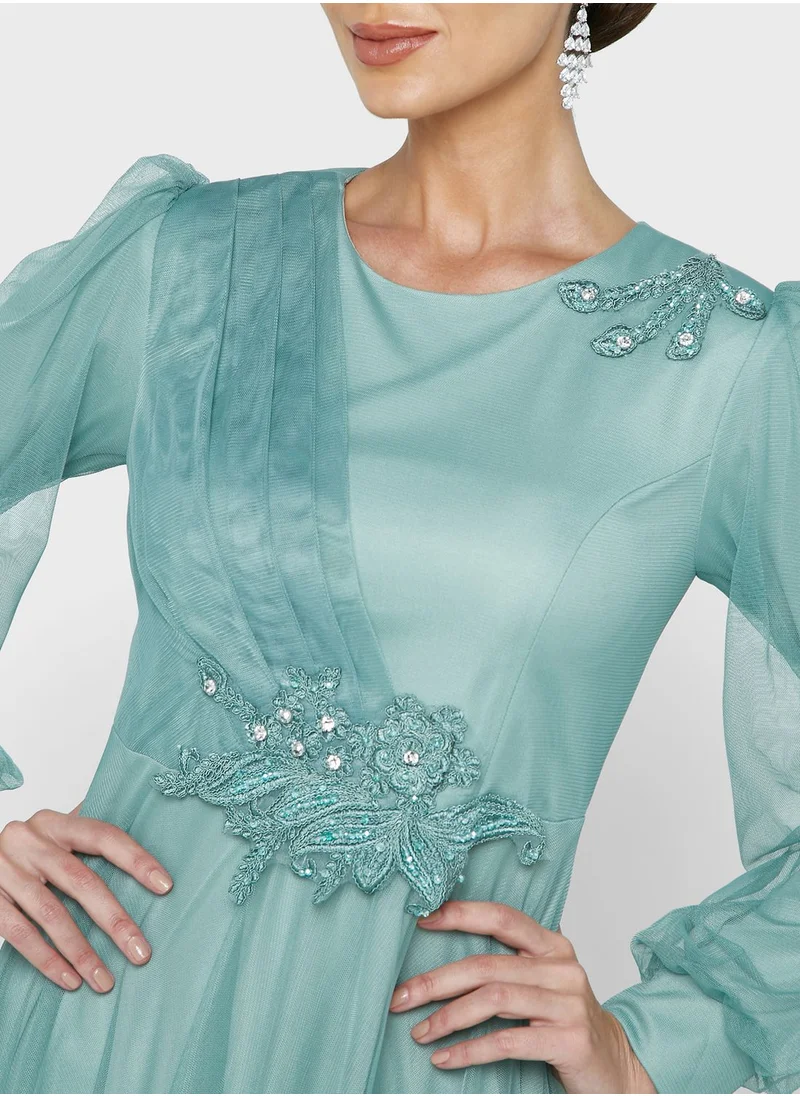 Khizana Hadia Ghaleb Tulle Detail Dress