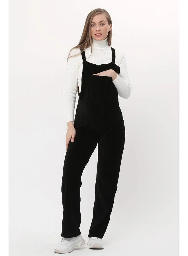 LuvmaBelly MYRA6111 - Black Velvet Maternity Overalls.