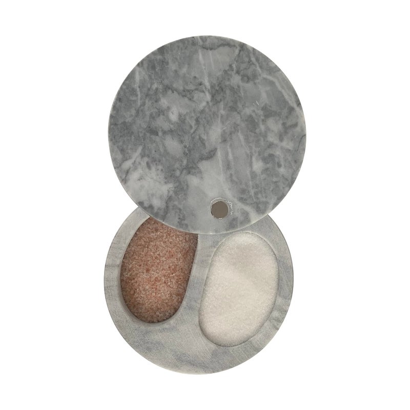 Fox Run White Marble Double Salt Cellar, 4â€ x 4â€ x 2.5â€ - Image 1