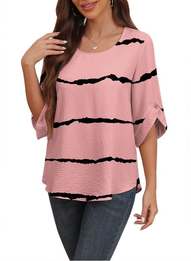Askyes Women's 2025 Summer Chiffon Blouses Bell Short Sleeve Tshirts Casual Loose Flowy Dressy Work Tops for Leggings Blouse, Bean Red, XL - Image 1