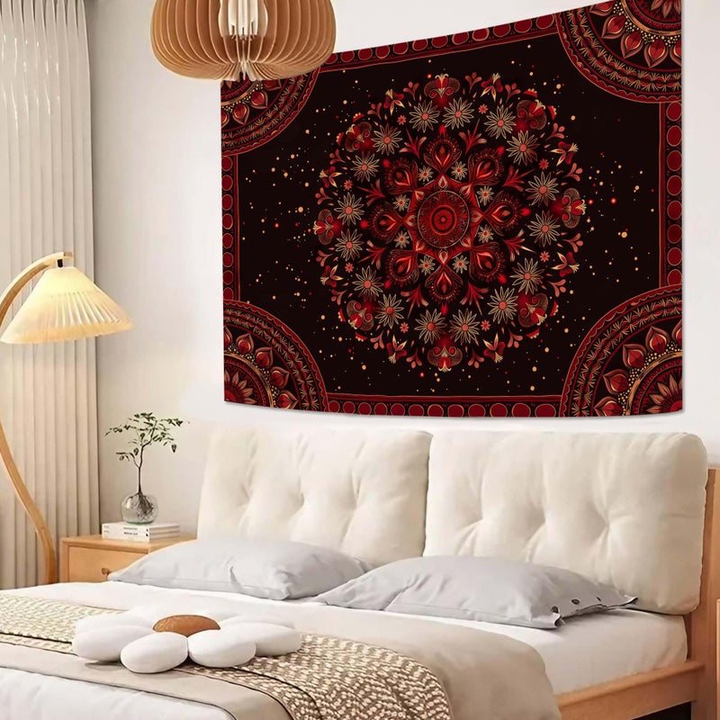 Accnicc Boho Mandala Tapestry Wall Hanging Hippie Bohemian Floral Flower Medallion Tapestry Aesthetic Small Vintage Black Red Indian Tapestries for Bedroom Living Room Dorm Decor 48 x 36 Inch - Image 2